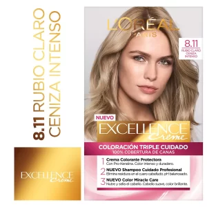 Tinta L'oréal Paris Excellence Creme N°8.11 Rubio claro cenizo profundo
