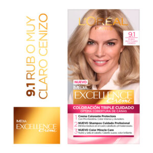 Tinta L'oréal Paris Excellence Creme N°9.1 Rubio muy claro cenizo
