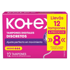 Tampones Kotex Medio - 12 Unidades
