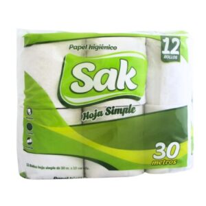 Papel Higienico Sak Hoja simple 30mts x12